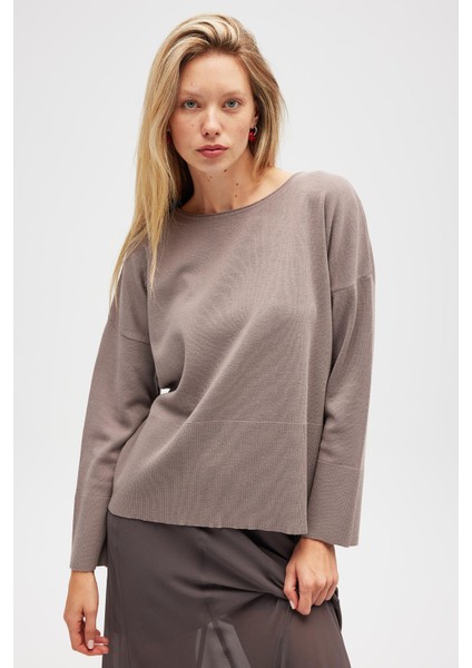 Paraluna Rio Düz Örgü Kadın Triko Kazak - Kum Gri modelleri