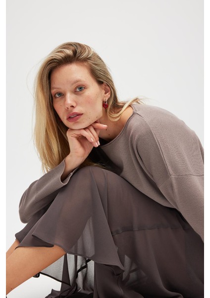 Paraluna Rio Düz Örgü Kadın Triko Kazak - Kum Gri fırsatları