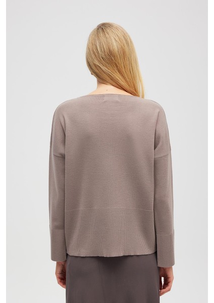 Paraluna Rio Düz Örgü Kadın Triko Kazak - Kum Gri