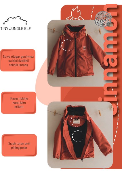 Termal, İçi Polarlı Su Geçirmez Kar Yağmur Çocuk Montu-Tarçın fiyatları