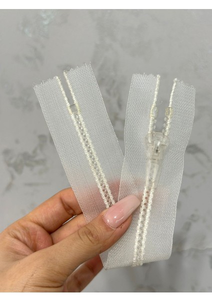 Dişli Beyaz Transparan Fermuar 24X3 cm