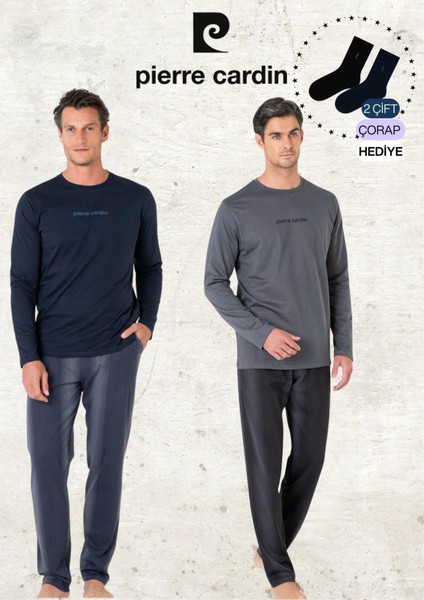 Erkek %100 Pamuk Uzun Kollu Lisanslı Koyu Gri & Lacivert Iki Adet Pijama Takımı L1.PC.6095.002
