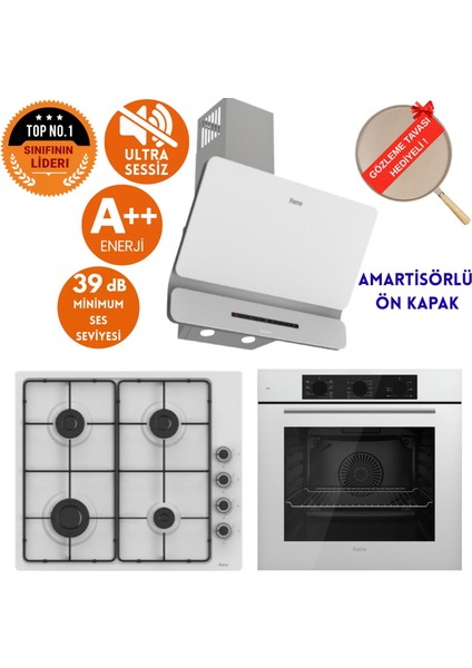 Silenart Bella Ultra Sessiz Beyaz Ankastre Set ( D081 -Sa + EL066 Emaye Ocak + QBL62CB )