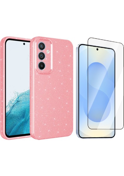 Samsung Galaxy S24 FE Kılıf Kamera Korumalı Simli Lüks Zore Koton Kapak + Temperli Cam Ekran Koruyucu