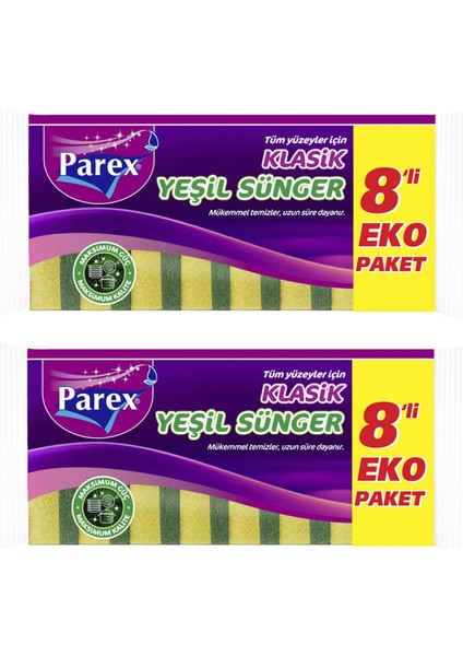 Klasik Yeşil 8'li Düz Sünger İkili Paket