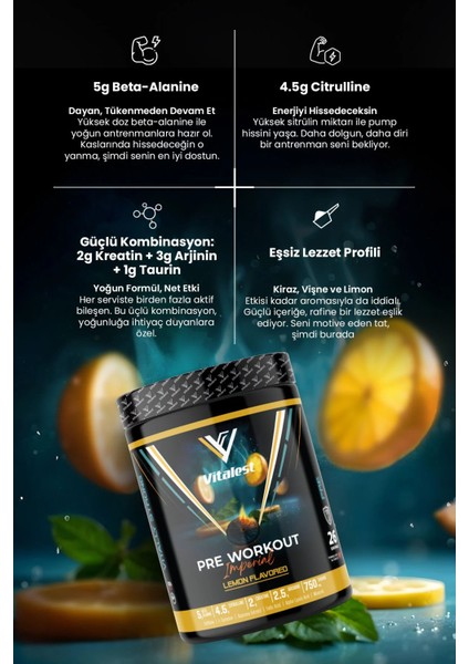 Vitalest Pre Workout 468G. 26 Servis Limon modelleri