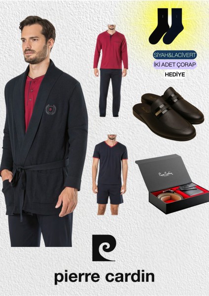 5 Parça Triko Robdöşambr & Yazlık-Kışlık Pijama Takımı & Deri Terlik & Hakiki Deri Kemer Cüzdan Seti