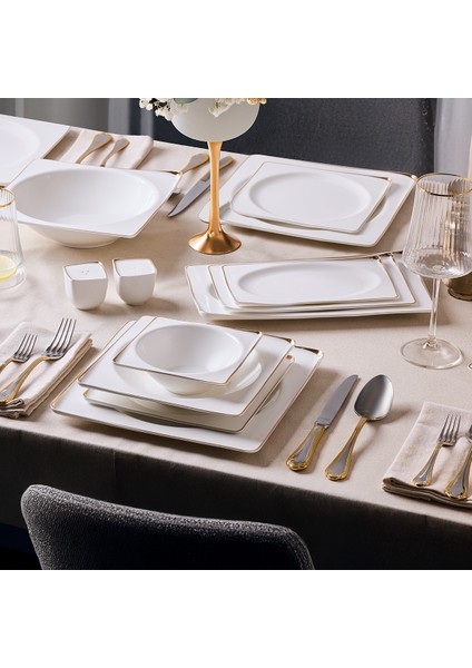 Crystal Ixir Gold 56 Parça 12 Kişilik Yemek Takımı
