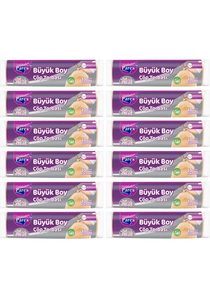 Büzgülü 10'lu Çöp Torbası Vanilya Kokulu Büyük Boy 65 x 70 cm Onikili Paket