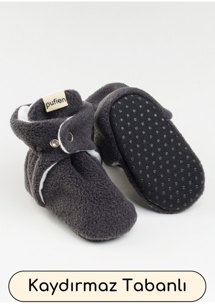 Antrasit, Organik Pamuk Astarlı, Bebek Pandufu, Kaydırmaz Tabanlı Ilk Adım Ev Patiği