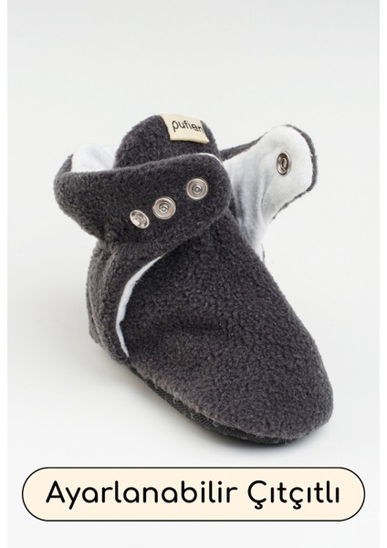 Antrasit, Organik Pamuk Astarlı, Bebek Pandufu, Kaydırmaz Tabanlı Ilk Adım Ev Patiği