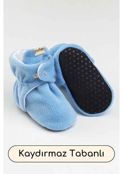 Mavi, Organik Pamuk Astarlı, Bebek Pandufu, Kaydırmaz Tabanlı Ilk Adım Ev Patiği