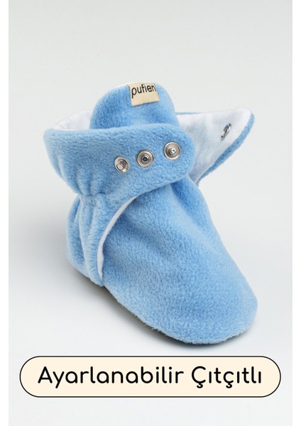 Mavi, Organik Pamuk Astarlı, Bebek Pandufu, Kaydırmaz Tabanlı Ilk Adım Ev Patiği