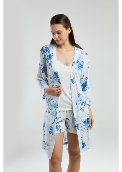 Kadın Ev Giyim Askılı & Şort & Sabahlık 3 Parça Beyaz & Mavi Kutulu Pijama Takımı L1.PC.004.102.K13 fiyatları