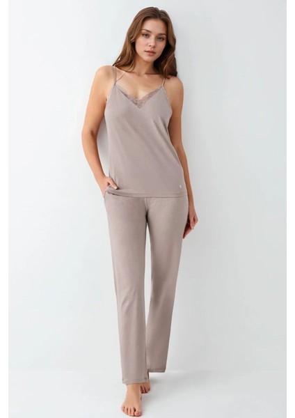 Kadın Giyim Modal 3 Parça Vizon Sabahlık & Pijama Takımı L1.PC.9099.001 fırsatları