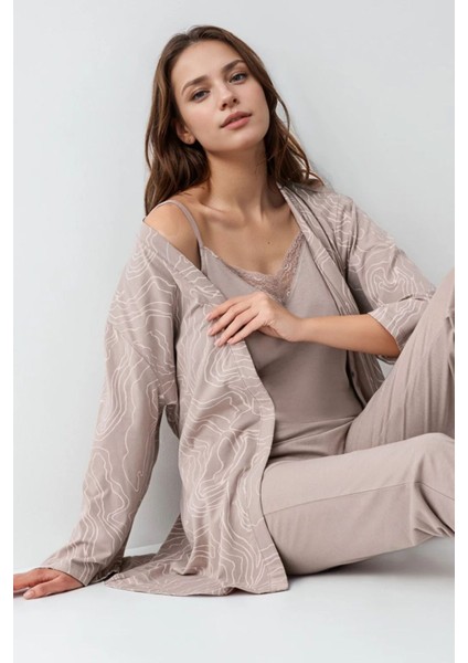 Kadın Giyim Modal 3 Parça Vizon Sabahlık & Pijama Takımı L1.PC.9099.001 indirimleri