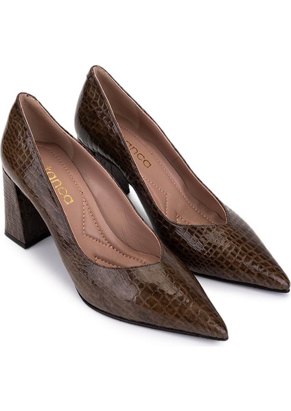 Kadın Hakiki Deri Kahverengi Kroko Topuklu Ayakkabı 1129 696 Bn Ayk SK25-26 Kahve Kroko fiyatları