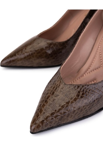 Kadın Hakiki Deri Kahverengi Kroko Topuklu Ayakkabı 1129 696 Bn Ayk SK25-26 Kahve Kroko modelleri