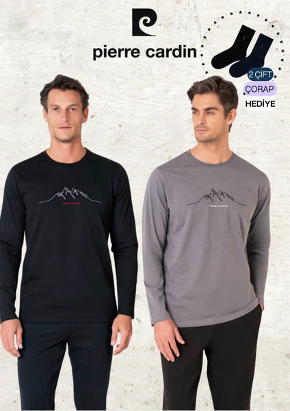 Erkek Giyim %100 Pamuk Uzun Kollu Koyu Gri & Siyah Iki Adet Pijama Takımı L1.PC.6101.002