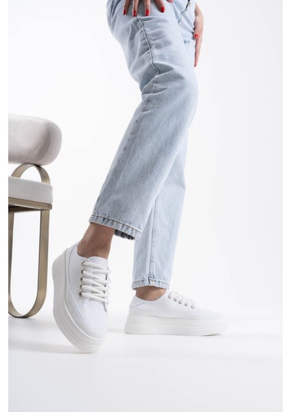 Modaserdem Glown Kadın Beyaz Keten Spor Ayakkabı modelleri