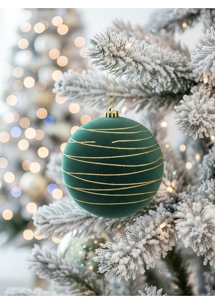 Kadife Yılbaşı Topu – Altın Simli Çam Ağacı Süsü Yeşil 15 cm