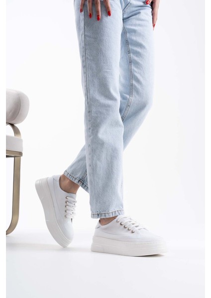 Modaserdem Glown Kadın Beyaz Keten Spor Ayakkabı indirimleri