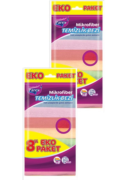 Mikrofiber 8'li Temizlik Bezi İkili Paket