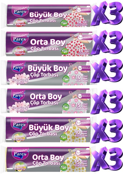 Büzgülü Çöp Torbası Kokulu Büyük ve Orta Boy 18 Paket