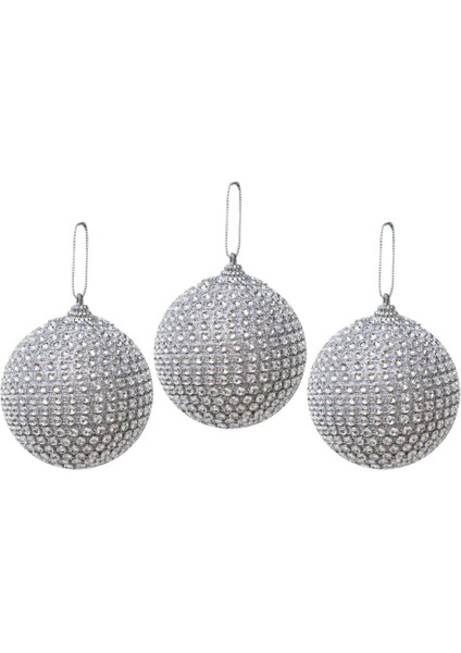 Yılbaşı Topu Kristal Taş Kaplama Çam Ağacı Süsü Gümüş 8 cm 3'lü fiyatları