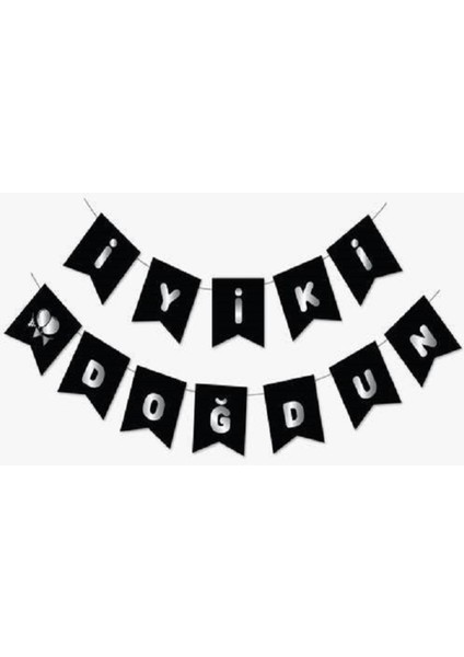 Iyi Ki Doğdun Yaldızlı Banner Siyah Gümüş