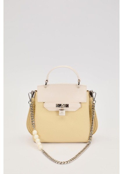 Sarı İnci Askı Detaylı El Çantası