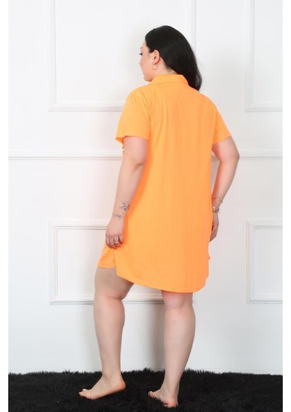 Büyük Beden Penye Düğmeli Turuncu Tunik Gecelik fırsatları
