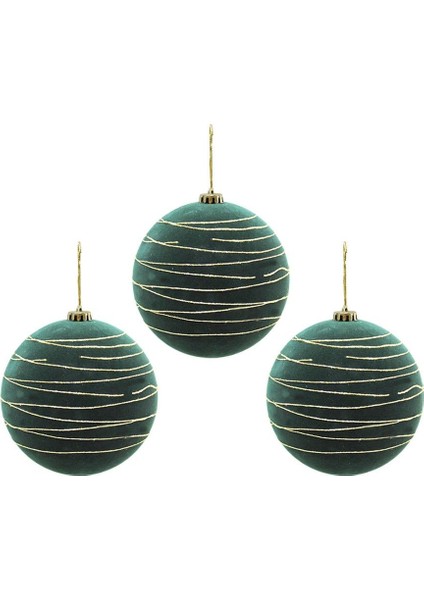 Kadife Yılbaşı Topu – Altın Simli Çam Ağacı Süsü Yeşil 10 cm 3'lü fiyatları