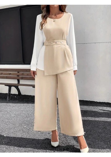 Mdb Kadın Uzun Kollu Açık Yakalı Çift Renkli Kemerli Ithal Krep Ikili Takım fırsatları