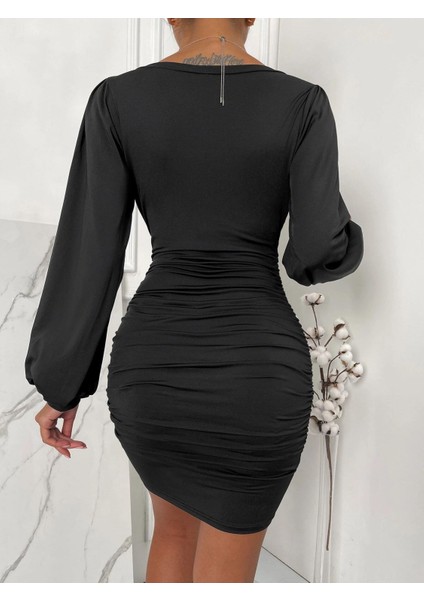 Siyah Şifon Mini Uzun Kollu Elbise fiyatları