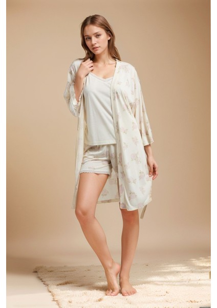 Kadın Ev Giyim 3 Parça Sabahlık & Şortlu Pijama Takımı LL.PC01.K1.D018 fiyatları