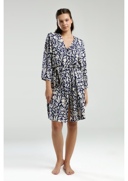 Kadın Giyim Askılı & Şort & Sabahlık 3 Parça Kutulu Lacivert & Ekru Pijama Takımı L1.PC.004.102.K12 fırsatları