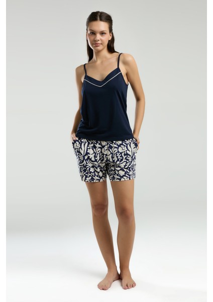 Kadın Giyim Askılı & Şort & Sabahlık 3 Parça Kutulu Lacivert & Ekru Pijama Takımı L1.PC.004.102.K12 indirimleri