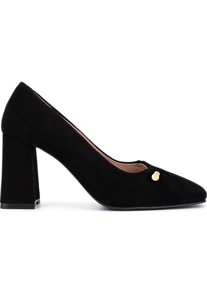 Kadın Hakiki Deri Siyah Süet Topuklu Ayakkabı 1129 101 Bn Ayk SK25-26 Sıyah Suet