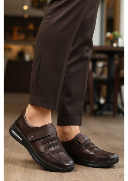 Kahve Hakiki Deri Cırtlı Kadın Günlük Ayakkabı 058-Ç Z