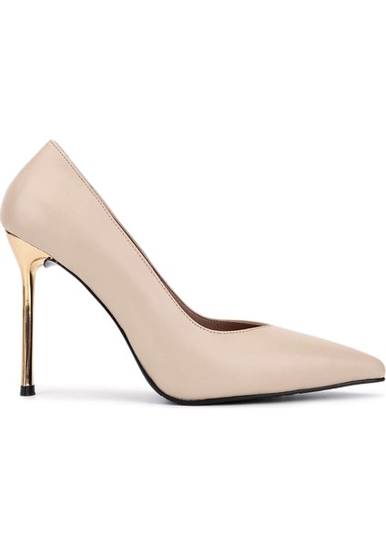 Kadın Hakiki Deri Bej Topuklu Ayakkabı 1129 411 Bn Ayk SK25-26 Bej Dr