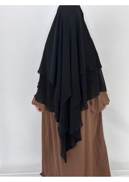 Üç Katlı Multı Sifon Sufle Eşarp ,khimar Hazır Eşarp Bağcıklı Eşarp Peçeli Siyah modelleri