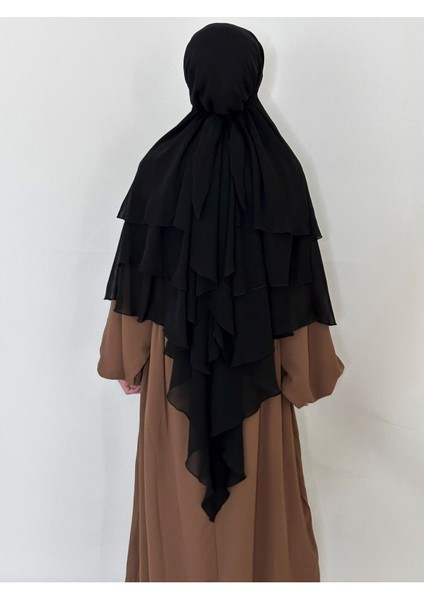 Üç Katlı Multı Sifon Sufle Eşarp ,khimar Hazır Eşarp Bağcıklı Eşarp Peçeli Siyah fırsatları