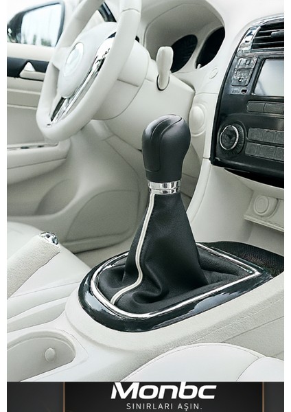 Renault Symbol Siyah Suni Deriden Üretilen Kaliteli ve Dayanıklı Beyaz Şerit Dikiş Vites Körüğü