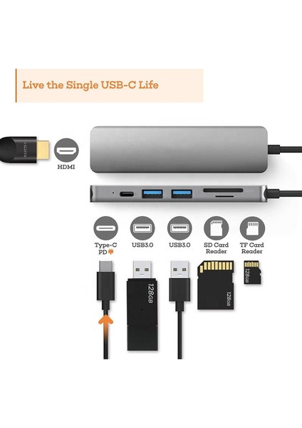 6in1 Type-C Hub Adaptör – Laptop, Tablet ve Telefon Uyumlu 4K Hdmı, USB 3.0, Sd/tf Kart Okuyucu ve Pd 55W Hızlı Şarjlı Çoklu Dönüştürücü Dock | 5gbps Veri Aktarımı | HC74C indirimleri