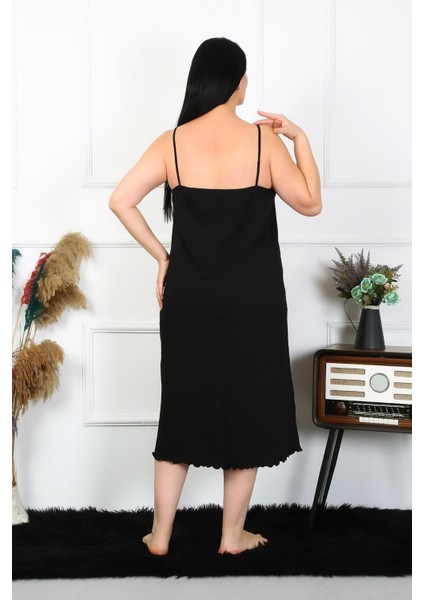 Kadın Büyük Beden Ip Askılı Pamuklu Siyah Uzun Gecelik modelleri