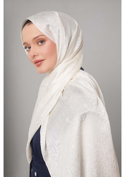 Ekru Kiril Desen Jakarlı Janjan Şal