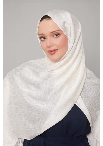 Ekru Kiril Desen Jakarlı Janjan Şal modelleri