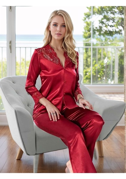 Kadın Saten Bordo Gecelik & Sabahlık&pijama Üst& Pijama Alt & Büstiyer & Şort 6'lı Çeyiz Seti modelleri