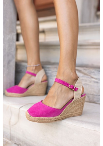 Chris Kadin Fusya Gerek Deri Suet Espadril Sandalet